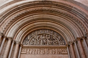Parma Prints: Italy, Parma. Details of the archway above entrance to the Baptistry