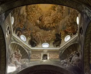 Parma Prints: Italy, Parma. Fresco by Correggio adorns the domed ceiling over the altar in the Parma Cathedral