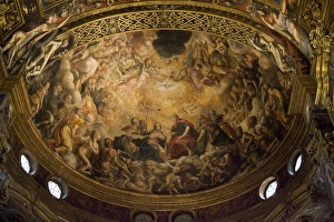 Italy, Parma. Detail of fresco in the dome above the altar at the Church of Mary of the Fence