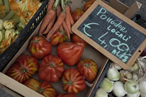 Ripe Prints: Italy, Piedmont, Alba, ripe tomatoes in an outdoor market
