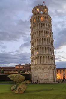 Romanesque Prints: Italy, Pisa, Italy, Torre pendente di Pisa, Leaning Tower of Pisa night
