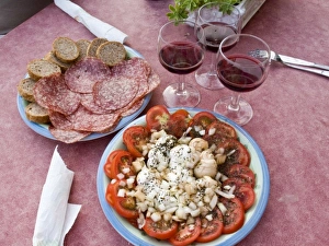 Antipasti Prints: Italy, Positano. Antipasti and wine