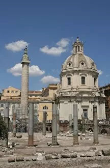 Italy. Rome. Forum of Trajan. Trajans Column, ruins of Basilica Ulpia and Church