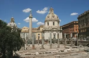 Images Dated 9th August 2005: Italy. Rome. Forum of Trajan. Trajans Column, ruins of Basilica Ulpia and Church