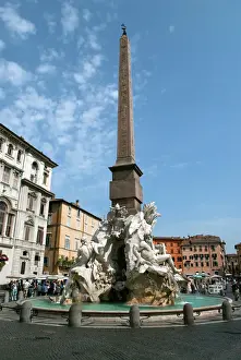 Italy, Rome. Gian Lorenzo Berninias famous Fontana dei Quattro Fiumi or Fountain