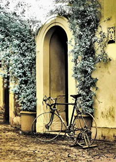 Infrared Prints: Italy, Rome. Infrared of bicycle in the Trastevere area of Rome