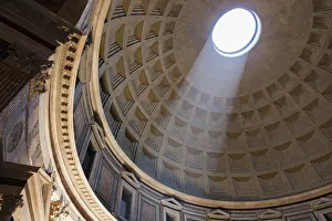 View From Below Prints: Italy, Rome, Pantheon interior with shaft of light