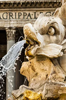 Italy, Rome. Piazza della Rotunda, close-up of Fontana del Pantheon