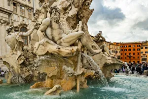 Rome Prints: Italy, Rome. Piazza Navona, Fountain of the Four Rivers (Fontana dei Quattro Fiumi)