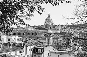 Italy, Rome. St Peters dome from Viale della Trinita dei Monti