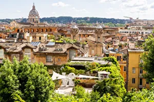 Italy, Rome. St Peters dome from Viale della Trinita dei Monti