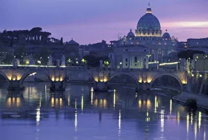 Italy, Rome St. Peters and Ponte Sant Angelo, evening The Vatican