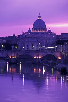 Catholic Prints: Italy, Rome, Vatican City. St. Peters Basillica and Ponte Sant Angelo