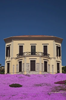Beach House Prints: Italy, Sardinia, Alghero. Beachside villa and flowers