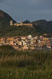 ITALY, Sardinia, Bosa. Town view with Castello Malaspina, sunset