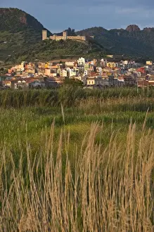 ITALY, Sardinia, Bosa. Town view with Castello Malaspina, sunset