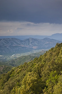 Dramatic Sky Prints: ITALY, Sardinia, Gennargentu National Park. Genna Silana pass