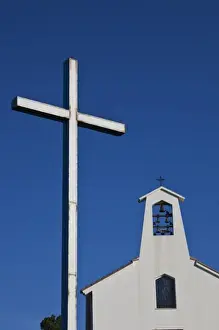 Iglesia Prints: Italy, Sardinia, Iglesias. Nostra Signora del Buon Camino church, bell tower and cross