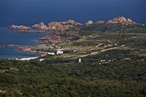 Olbia Tempio Province Prints: Italy, Sardinia, Isola Rossa. Red rock coastline