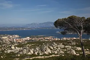Hilltop Prints: ITALY, Sardinia, La Maddalena. Aerial town view from the hills
