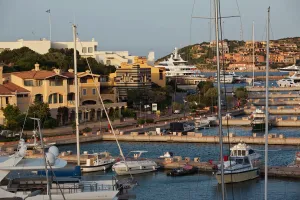 Marina Prints: ITALY, Sardinia, Porto Cervo. Yacht harbor