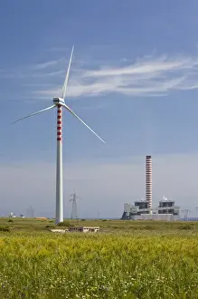 Images Dated 10th May 2009: ITALY, Sardinia, Porto Torres. Wind farm and power plant
