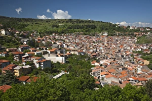 ITALY, Sardinia, Santu Lussurgiu. Town built inside volcanic crater near Monti Ferri