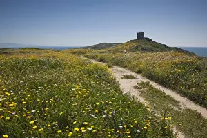 Loneliness Prints: ITALY, Sardinia, Tharros. Spanish tower near ancient Phoenician ruins