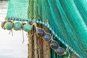 Prints of Italy, Sicily, Agrigento Province, Sciacca. A fishing net in the harbor of Sciacca, on the Mediterranean Sea Images Dated 2020 February: Italy, Sicily, Agrigento Province, Sciacca. A fishing net in the harbor of Sciacca