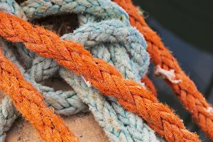 Images Dated 4th February 2020: Italy, Sicily, Agrigento Province, Sciacca. Ropes on a fishing boat in the harbor of