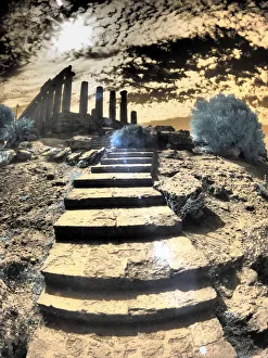 Sicily Prints: Italy, Sicily, Agrigento. Stairway through Ruins of ancient Agrigento