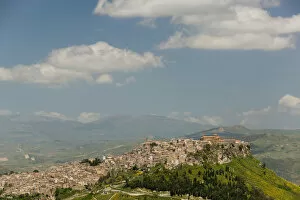 Italy, Sicily, Enna Area, Calascibetta, View of Hilltop Town