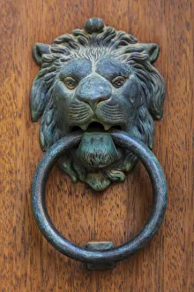 Images Dated 4th February 2020: Italy, Sicily, Messina Province, Caronia. A bronze door knocker in the shape of a lion
