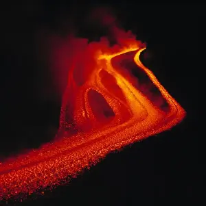 Lava Flow Prints: Italy, Sicily, Mt Etna lava. The dark of night intensifies the dramatic color of