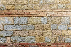 Sicily Prints: Italy, Sicily, Palermo Province, A stone wall with brick inlay in the town of Gangi