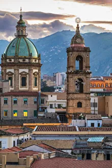 Palermo Prints: Italy, Sicily, Palermo Province, Palermo. The dome and bell tower of the baroque Chiesa