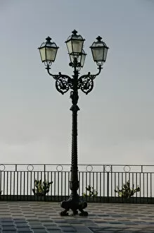 ITALY-Sicily-TAORMINA: Piazza iX Aprile Streetlamp with Fog