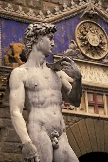 Piazza Prints: Italy, Tuscanny, Florence. Statue of David in Piazza della Signoria