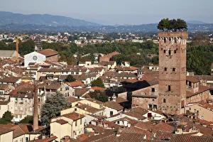 Images Dated 2022: Italy, Tuscany, Lucca. The rooftops of the historic center of Lucca and the Guinigi tower