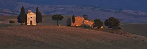 Province Of Siena Prints: Italy, Tuscany, Pienza. The Cappella della Madonna di Vitaleta at sunset in the heart of the Tuscany