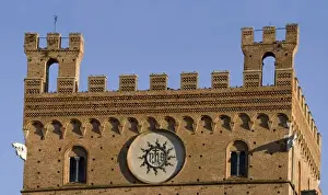 Sienna Prints: Italy, Tuscany, Sienna. Close-up of section of Torre del Mangia