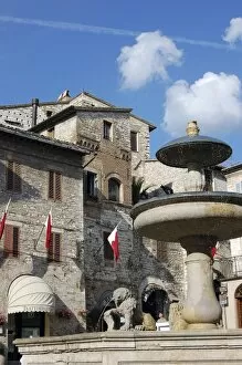 Italy, Umbria, Assisi. Fountain in Piazza del Comune