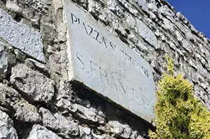 Plaque Prints: Italy, Umbria, Assisi. Piazza Superiore di San Francesco, outside the Basilica di