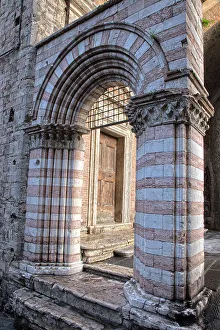 Umbria Prints: Italy, Umbria, Perugia. Striped archway near the Cathedral of San Lorenzo in Piazza IV Novembre