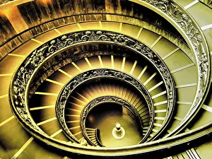 Infrared Prints: Italy, Vatican. Infrared of the Spiral Staircase of Bramante, Vatican Museums
