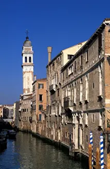 Church Tower Prints: Italy, Veneto, Venice, Leaning Bell Tower of San Giorgio dei Greci Church