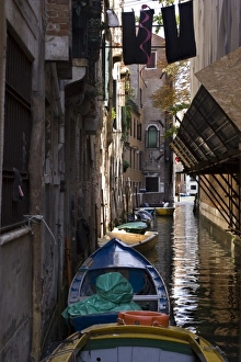 Laundry Prints: Italy, Venice. Boats in canal