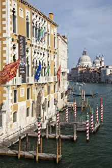 Grand Canal Prints: Italy, Venice. Buildings along the Grand Canal with Santa Maria della Salute beyond