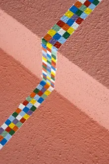 Burano Prints: Italy, Venice, Burano. Colorful checkered border painted on a house