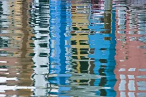 Venezia Prints: Italy, Venice, Burano. Multicolored houses reflected in water